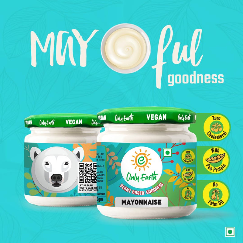 Only Earth Dairy Free Mayonnaise 300gm | No Palm Oil | Pea Protein | Plant Based | Creamy Mayo for Dressings & Sandwiches | Zero Cholesterol | No Artificial After Taste | Gluten Free