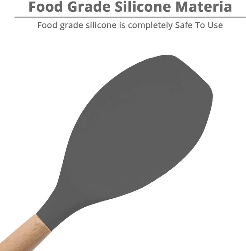 Spatlus Woodtula Silicone Spatula, BPA Free &Heat Resistant up to 445°F,Wooden Handle Non Stick Rubber Kitchen Spatulas for Cooking, Baking, and Mixing 31.7 cm Grey