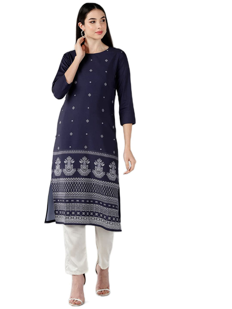 Vaamsi Crepe Printed Kurti(VPK1767_Blue_XL)