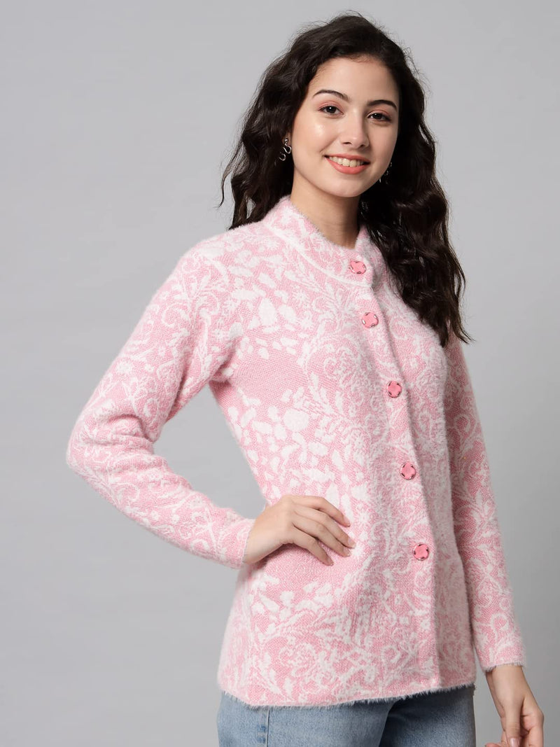 eWools Women s Wool Round Neck Cardigan L Pink