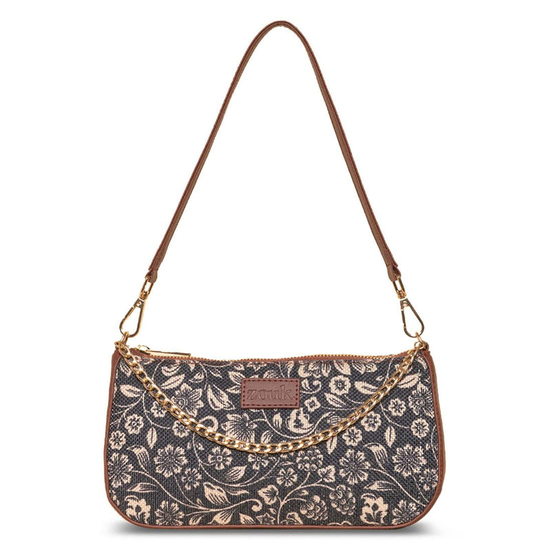 ZOUK Floral Printed Women's Handcrafted Vegan Leather Black Casual Mini Shoulder Bag