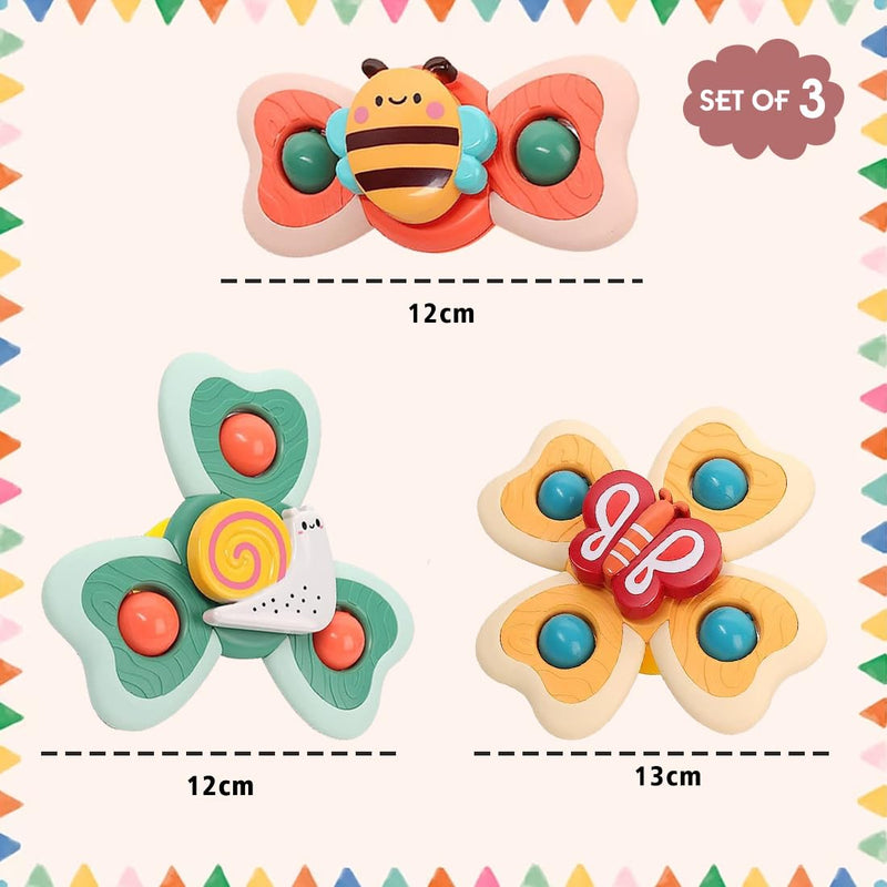 Wembley Baby Bath Toys 3 PCS Spinner Toy for Baby Spinners for Baby Toddlers Boys Girls Waterproof Suction Cup Spinning Top Rotating Montessori Learning Toy Sticks to Smooth Surface