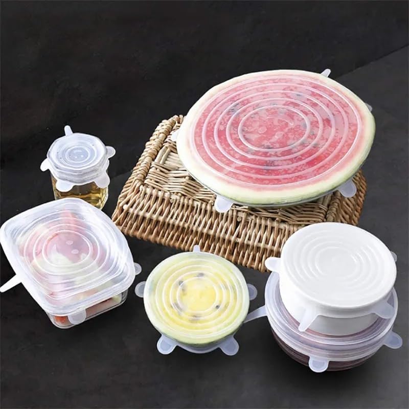 Winberg 6 Pcs Silicone Stretch Lids Flexible Covers for Rectangle Round Square Containers and fruits Lid06