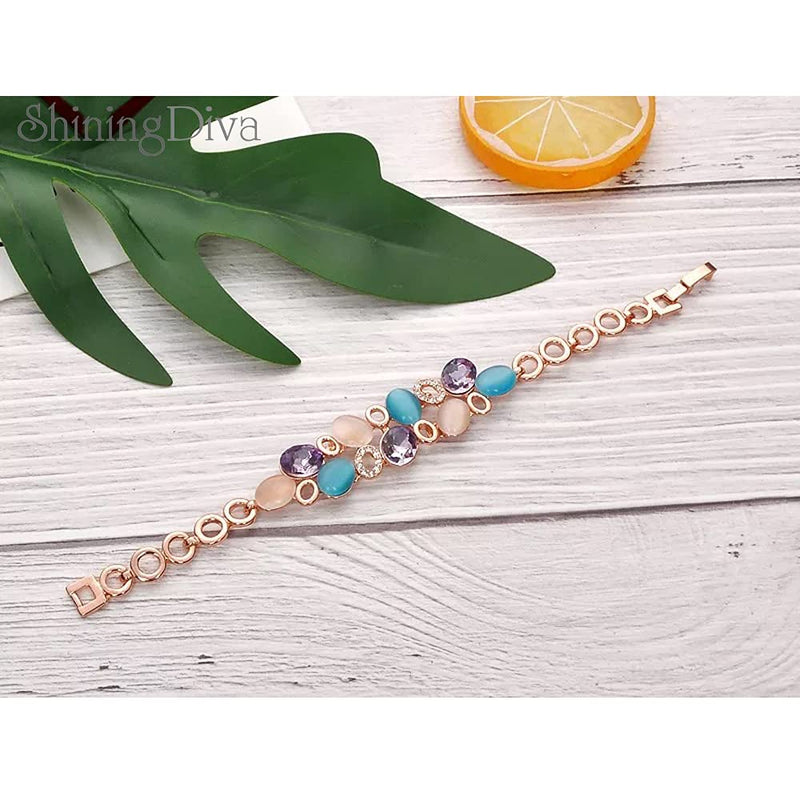 Shining Diva Fashion Latest Stylish Rose Gold Austrian Crystal Bracelet For Women And Girls (11942B), Free