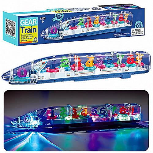 Cable World® Transparent 3D Train Toy 360 Degree Rotation, Gear Simulation Mechanical Train Sound and Light Toy for 2-5 Years Boys and Girls