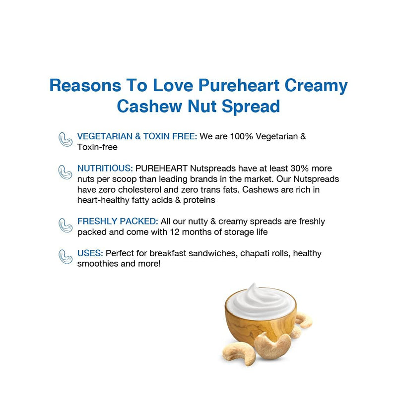 Pureheart Nut Spread Creamy Cashew - Nutty Spread for Breakfast, Delicious, Smooth & Creamy Snack (380 gm)