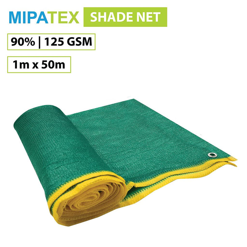 Mipatex 90% Shade Net 1m x 50m, Multi-Purpose Green House Garden Sunlight Protection Balcony Cloth - Blocks UV, Dust, Protect Flowers and Plants Green