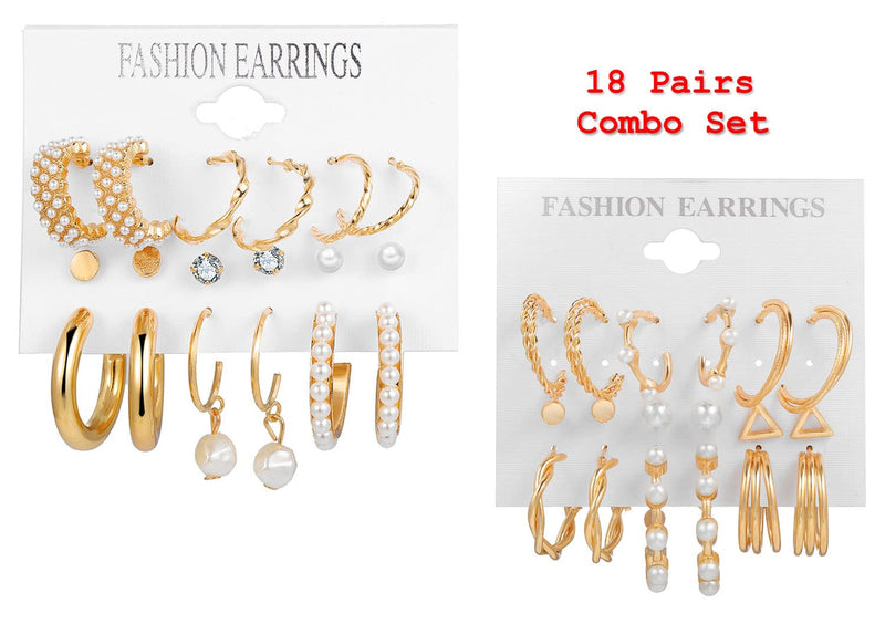 Shining Diva Fashion 18 Pairs Gold Plated Combo Set Latest Stylish Earrings for Women and Girls (Gold) (rrsdcmb297_12789_12906)