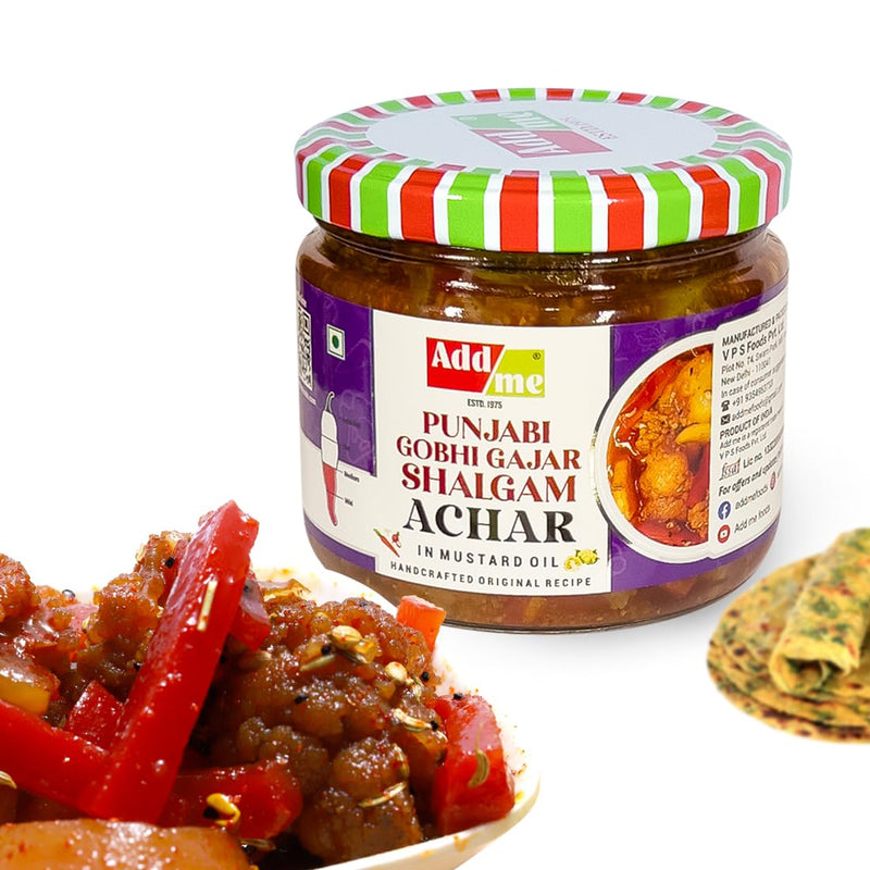 Add Me Homemade Gobhi gajar Shalgam Pickle 350g, Fresh Sweet & Sour Mixed Pickle of Cauliflower, Carrot & Turnip | Indian Pickles in Mustard Oil Vintage Recipe