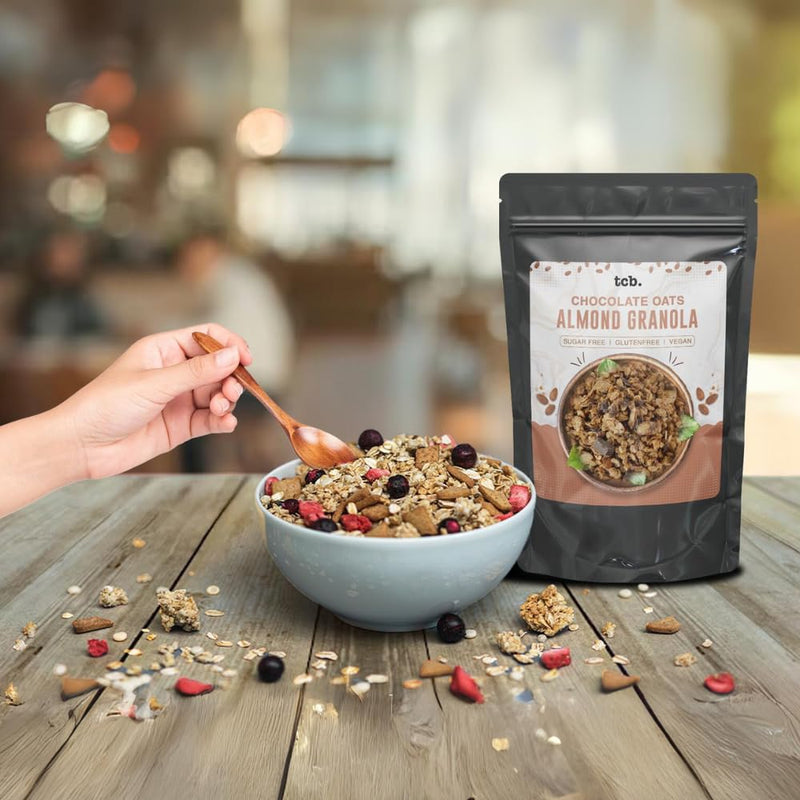 the conscious baker. Granola Almond, Cranberry & Chocolate chip - 500g | 30% Fruits, Nuts & Seeds | Sugar Free Granola | Healthy and Nutritious Breakfast Cereals | Wholegrain, Vegan, Glutenfree