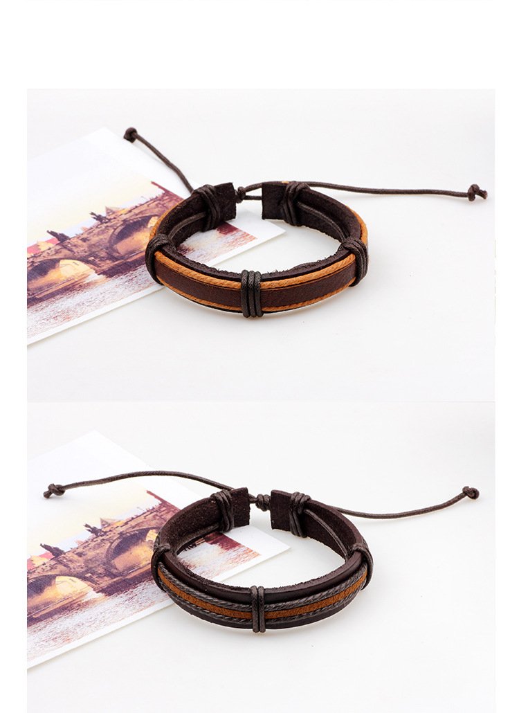 University Trendz 6 Pcs Brown Wrap Real Leather Bracelet for Boys Friendship Bracelets Skin Friendly (African)