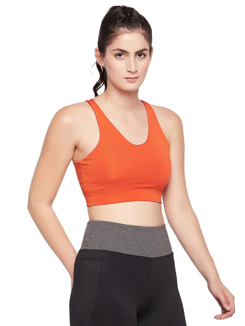 Clovia Women's Medium Impact Padded Racerback Sports Bra (BRS046P16_Orange_L)