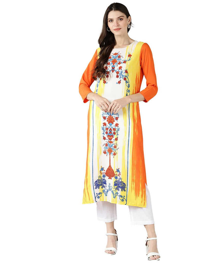 Vaamsi Women's Crepe Floral Printed Straight Kurta (VPK1474_Multicolour_M)