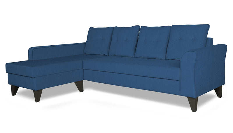 Adorn India Maddox Tufted L Shape 5 Seater Sofa Set - Left Hand Side (Blue) (Chenille Polyester)