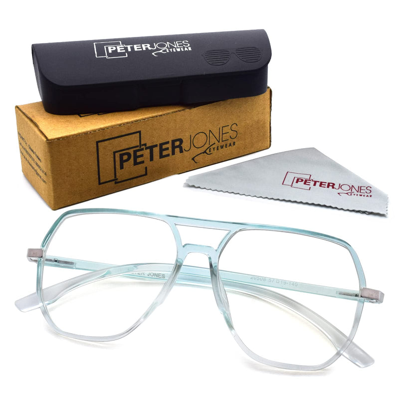 Peter Jones Oversized Aviator Transparent/Green Unisex Blue Light Blocking Computer Glasses (AG20508GR)