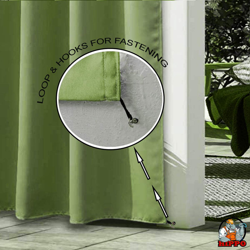 HIPPO Polyester Waterproof Curtain Rain Blockage with Steel Eyelets/Grommets Ideal for Outdoor Balcony Suitable for 9FT Long Door Kiwi Green 4.5FTX9FT Pack of 2