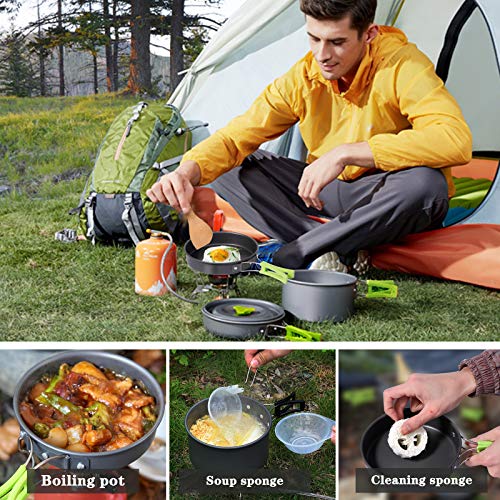 REHTRAD 8 Pcs Camping Cooking Set，Camping Accessories for Outdoor，Camping Utensils with Carry Bag，Camping Bowl Pot Pan Set