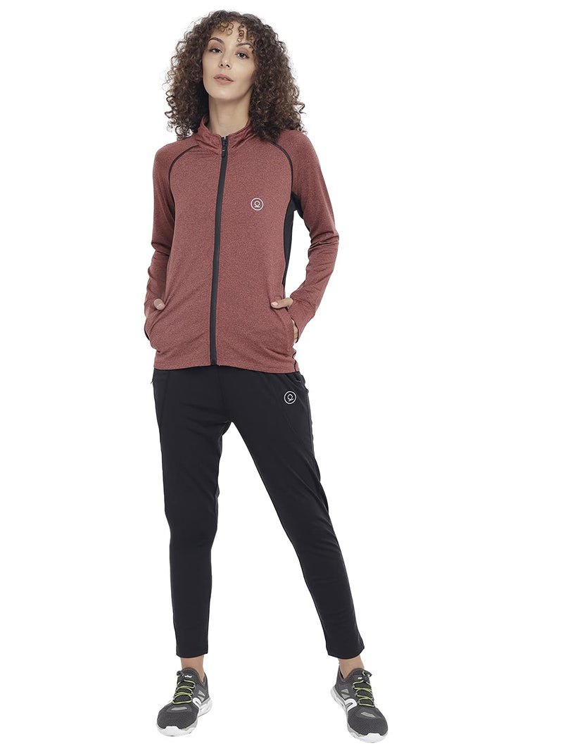 CHKOKKO Women Sports Zipper Running Winter Track Suit Set RustBlk XXL