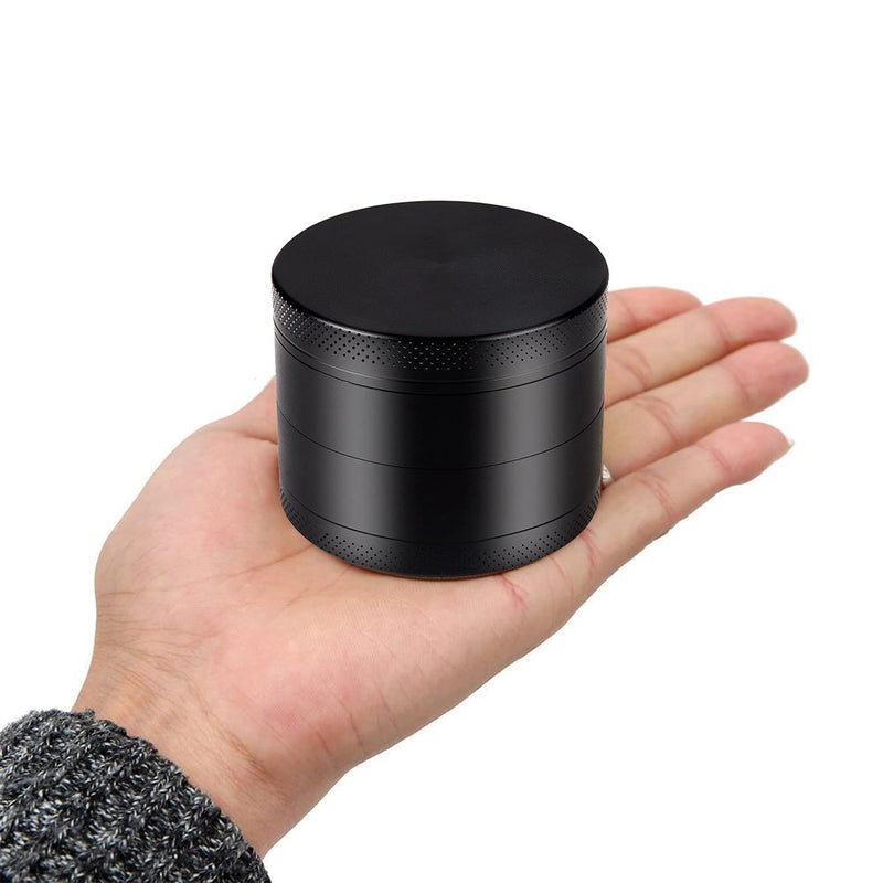 Xtore Small Size Spice Herb Grinder with Pollen Catcher and Brush, Two Filtration Mesh Screens - (Solid Black)