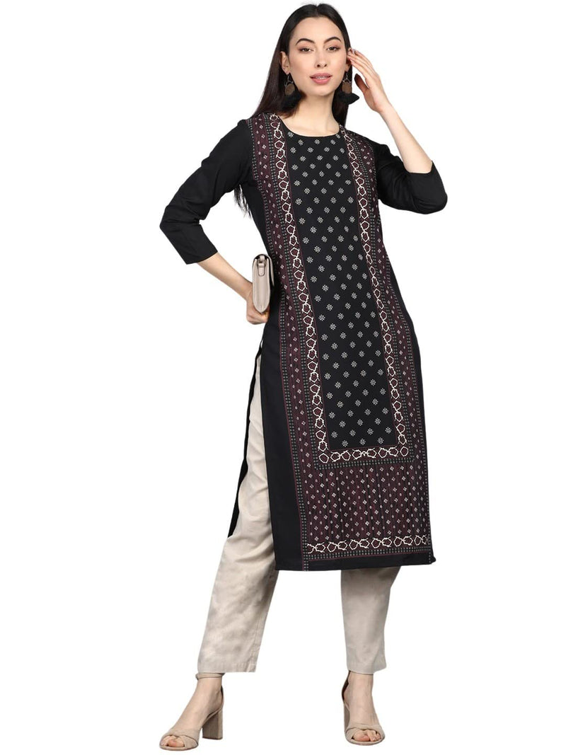 Vaamsi Women's Crepe Geometric Printed Straight Kurta (VPK1764_Multicolour_XL)