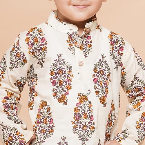 AJ DEZINES Kids Ethnic Wear Cotton Floral Printed Dhoti Kurta Set For Boys (DUP-1913-CREAM-20)