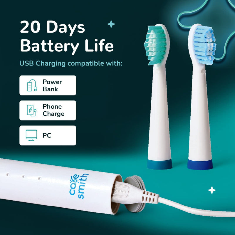 Caresmith Spark Rechargeable Electric Toothbrush | 6 Operating Modes | 40000 Vibrations per Minute | 2 Brush Heads (White)