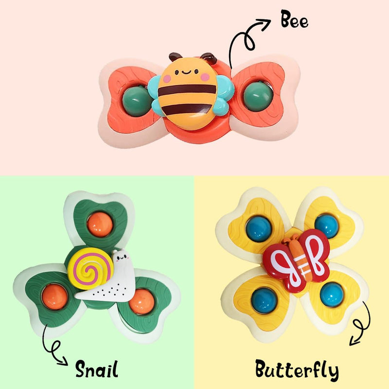 Wembley Baby Bath Toys 3 PCS Spinner Toy for Baby Spinners for Baby Toddlers Boys Girls Waterproof Suction Cup Spinning Top Rotating Montessori Learning Toy Sticks to Smooth Surface