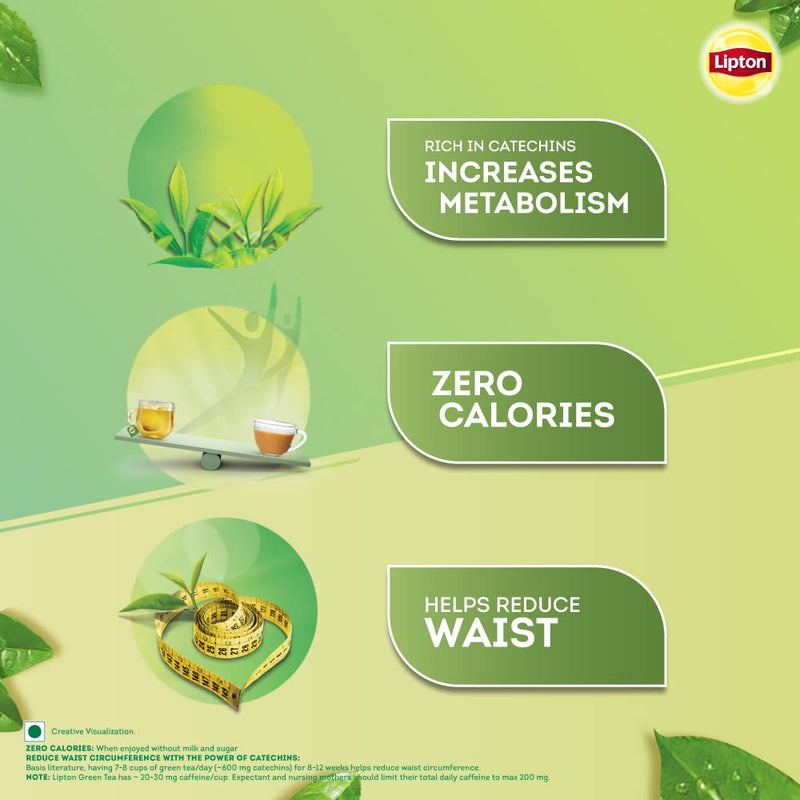 Lipton Honey Lemon Green Tea Bags 100 pcs, All Natural Flavour, Zero Calories - Improves Metabolism & Reduces Waist