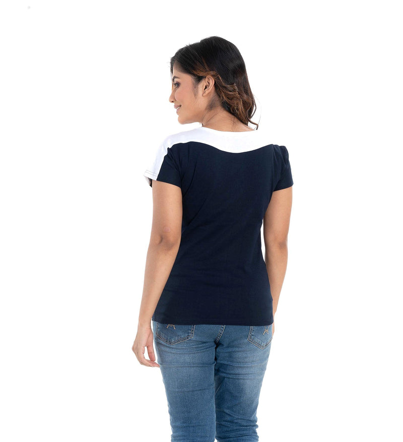 STYLE CLUB Printed Cotton Women Half Sleeve Round Neck T-Shirts // Top (Medium, Dark Blue)