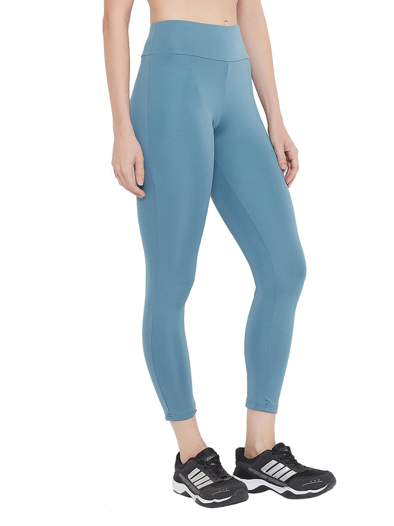 Clovia Women's Snug Fit Active High-Rise Ankle-Length Tights (AB0042T03_Blue_S)