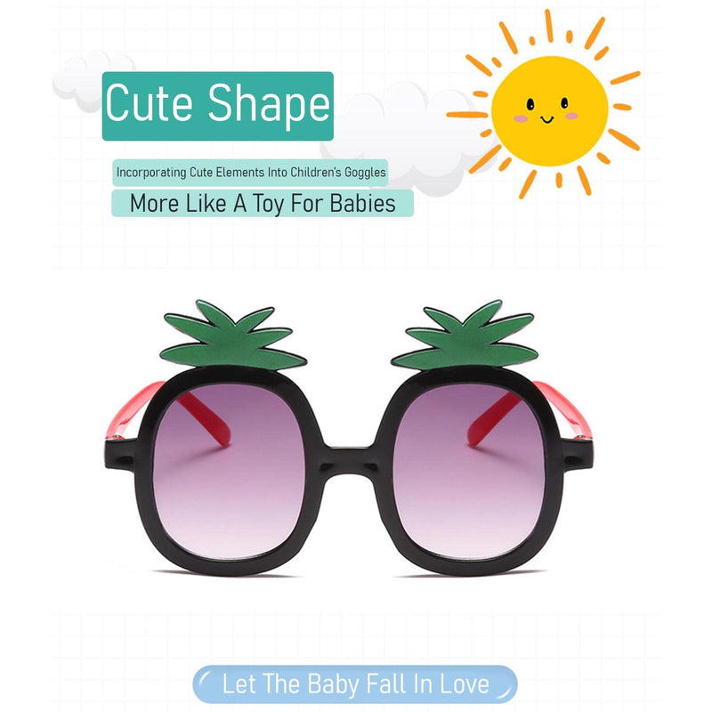 SYGA Classic Children's Sunglasses Sunglasses Pineapple Cartoon Various Optional Mirrors Trendy Children's Glasses (Pineapple-Black)