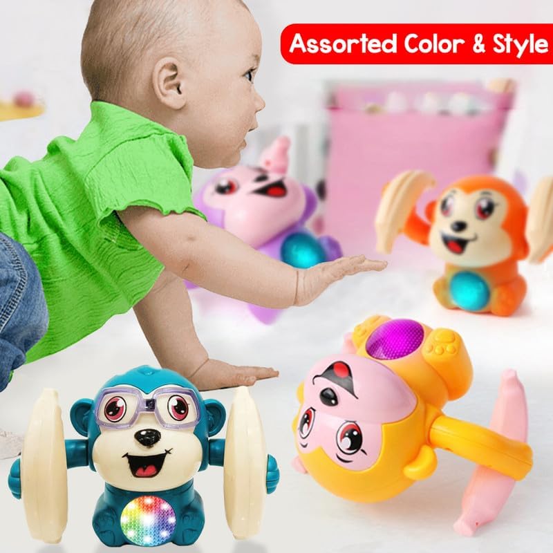 Wembley Dancing Monkey Musical Toy for Kids Baby Spinning Rolling Doll Tumble Toy with Voice Control Musical Light and Sound Effects with Sensor - ISI Mark - Made in India