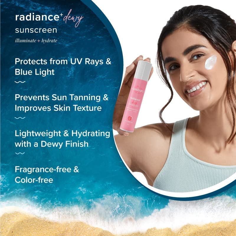 Aqualogica Radiance+ Dewy Sunscreen SPF 50 PA+++ 50g - With Watermelon & Niacinamide for Radiant Skin - Deep Moisturization, Protects from UVA/B for Men & Women