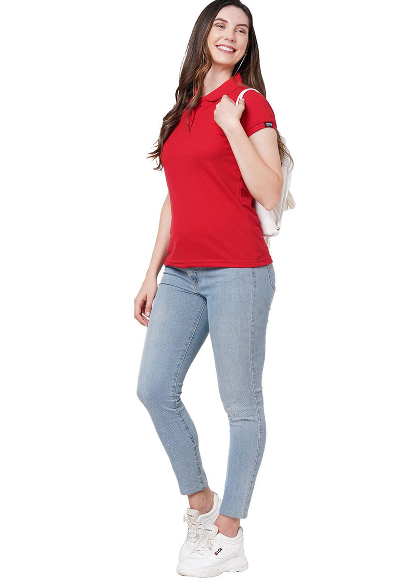 Wear Your Opinion Womens Polo Collar Neck T-Shirt Top (Design: Solid,Red,X-Large)