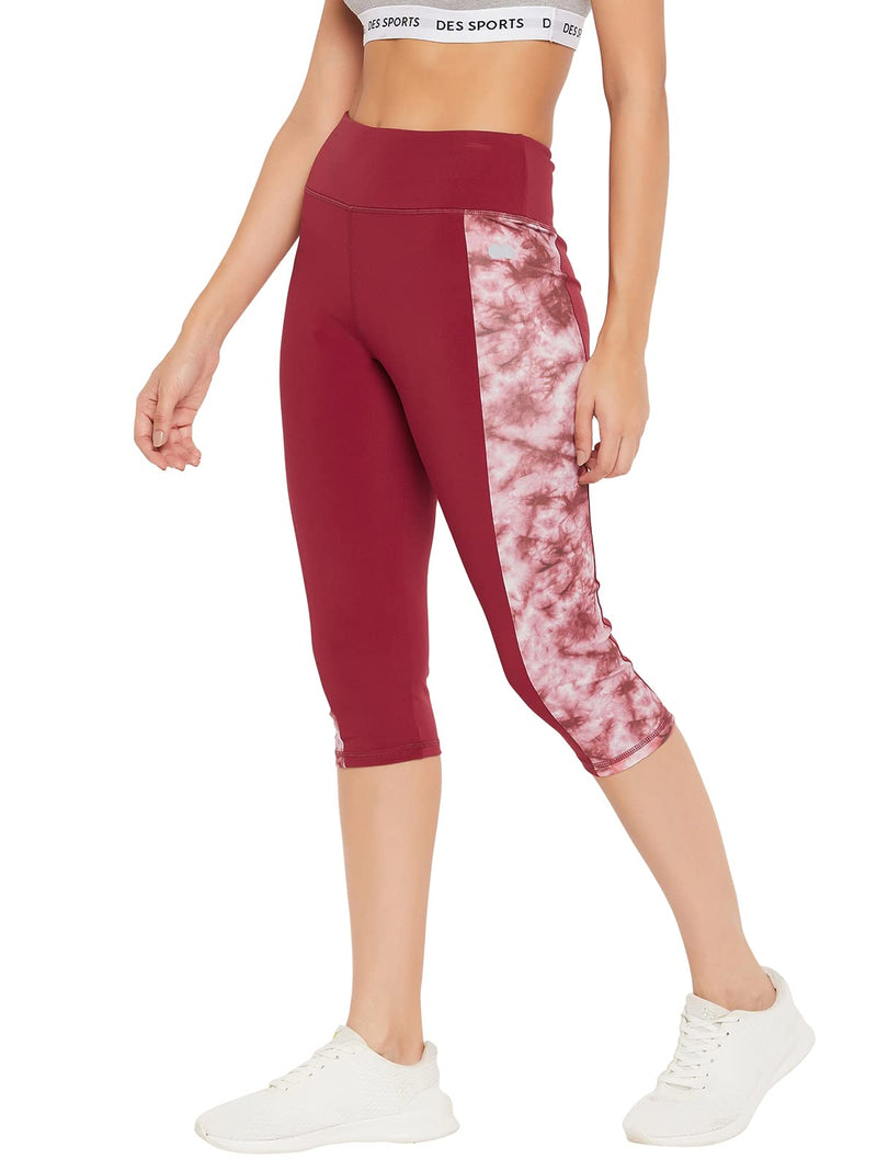 Clovia Women's Snug Fit High-Rise Active Capri Tights (AB0093A09_Maroon_M)