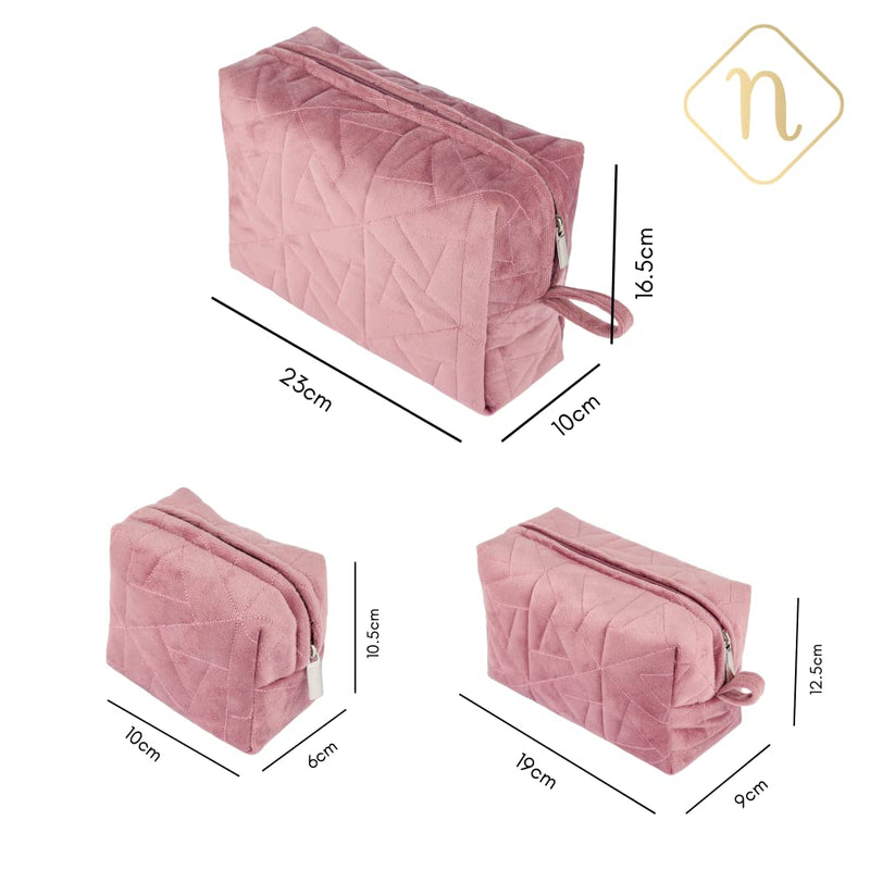 Nestasia Dusty Pink Quilted Multipurpose Set of 3 Cosmetic Bags for Storage, Travel Kit, Makeup Pouches,Toiletry Bag of Different Sizes