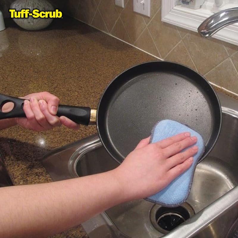 The Original Tuff-Scrub | Microfiber Multi Surface Scrub and Wipe Sponges | Durable and Reusable | Dual-Sided for Scouring, Scrubbing, Dishwashing and Easy Household Cleaning (Pack of 3, Nano Size)