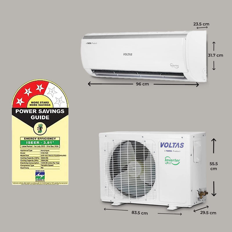 Voltas 2 Ton 3 Star, Inverter Split AC(Copper, 4-in-1 Adjustable Mode, Anti-dust Filter, 2023 Model, 243V Vectra Elite, White)