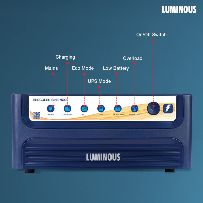 Luminous Inverter & Battery & Trolley Combo (Hercules 1500 Pure Sine Wave 1400VA/12V Inverter with ILTT28060 Tall Tubular 250Ah Battery & Trolley) for Home, Office & Shops