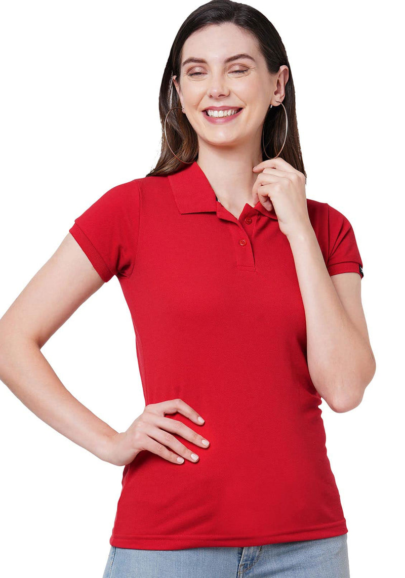 Wear Your Opinion Womens Polo Collar Neck T-Shirt Top (Design: Solid,Red,X-Large)