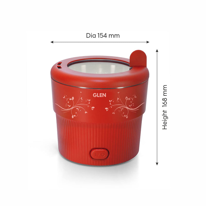 Glen Electric Mini MultiCook for Maggie/Noodles/Pasta, Steam Vegetables, Soup and Rice 800ml Steam Cooker 500W - Red (3054MCR)