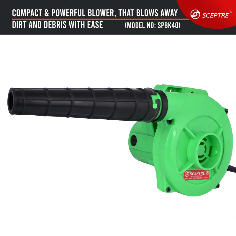 Sceptre SPBK-30 550W Electric Air Blower for Dust Cleaner and Suction 14000 RPM Airfoil Dust Extraction Blower Air Flow 170 km/hr with Unbreakable Body & Glossy Finish (Corded, Green)