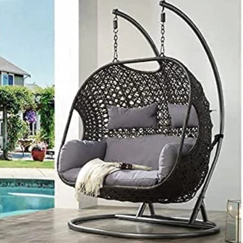 ABS MODERN CRAFTS AND LANDSCAPING Alloy Steel Swings For Balcony Couple Seater With Silky Black Cushion & Hook Standard Swings For Adults For Home (With Black Stand) For Garden & Home Decor