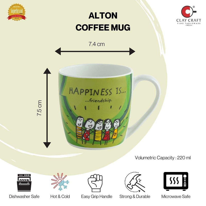 Clay Craft Fine Ceramic Happineess Is Coffee Mugs - Set of 4, Multicol