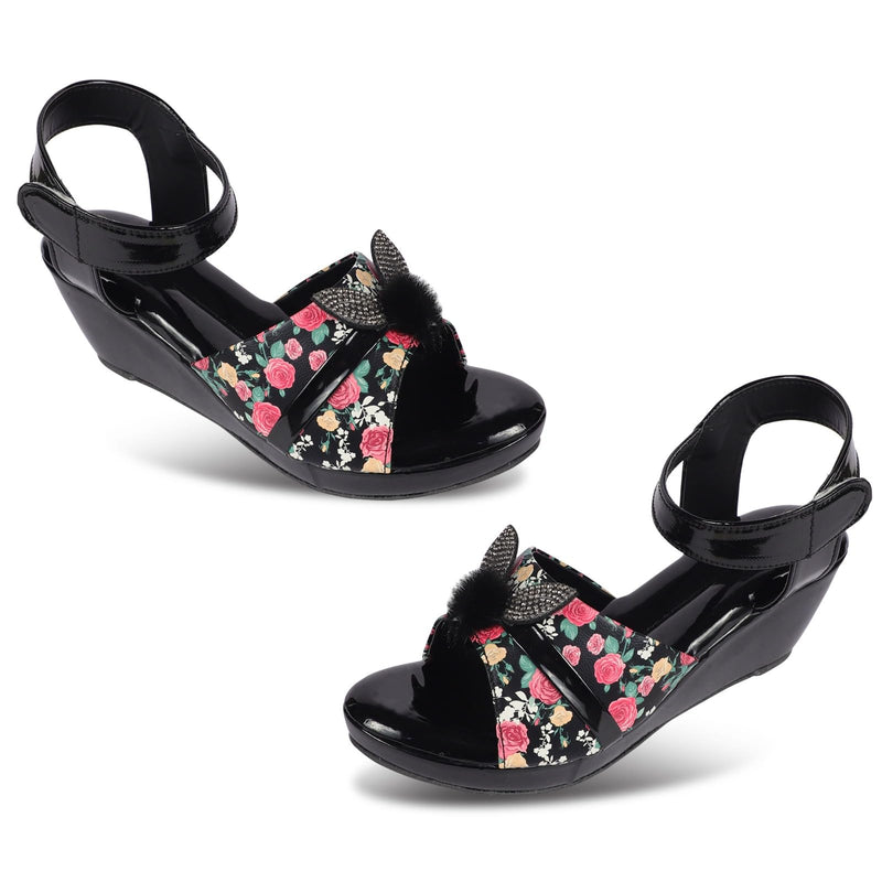 APTUS Girls Kids Special Occasion Stylish Trendy Fashionable Floral Sandals (Black, numeric_11)