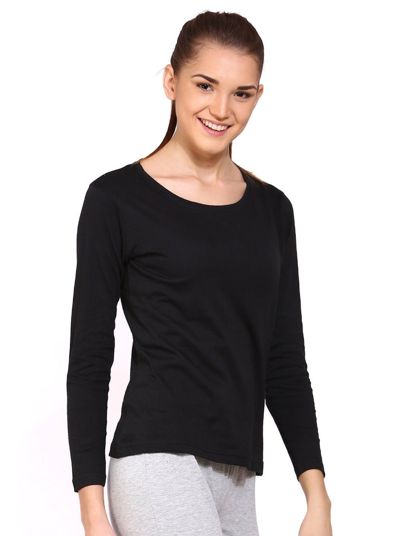 Ap'pulse Women's Solid Regular Fit Tshirt (AP-WM-RN-LONGSLV-236_Black Large)