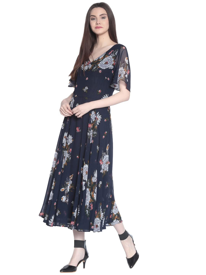 RARE Women's Synthetic a-line Knee-Long Dress (ep3153-l_Blue_L)