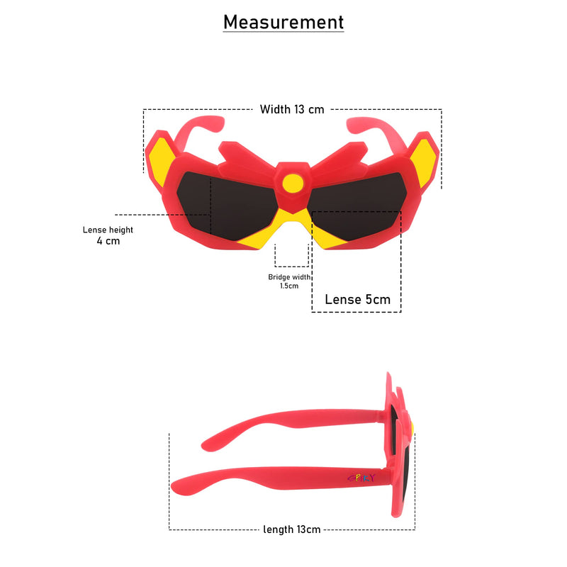 SPIKY Red Frame Grey Lense UV Protected Lens Robot Shape Sunglasses for Kids Girls and Boys, Sunglasses for Kids Boys and Girls - Birthday Gift