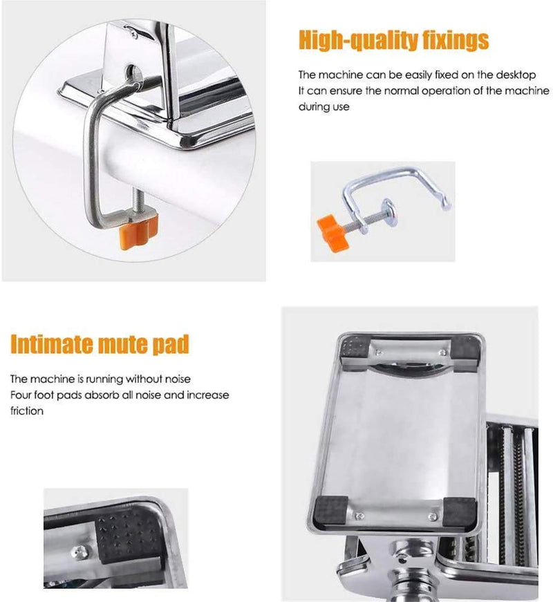 Nikrim™ Pasta Maker Machine-Unique Patented Suction Base for Home Non-Slip Use of Stainless Steel Noodle Spaghetti & Fettuccine Maker and Dough Roller Cutter Machine Hand Crank & Clamp