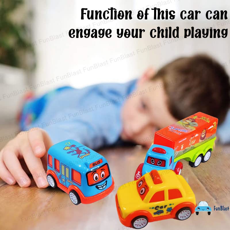 FunBlast Kids Pull Back Vehicles, Push and Go Crawling Toy Car for Kids & Children (Set of 7 Pcs) - Made in India - Multicolor